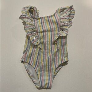 Colorful Striped Baby Swimsuit with Bow